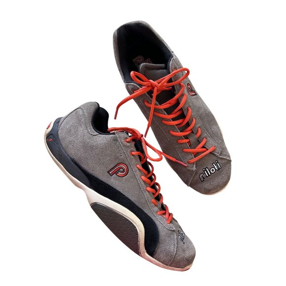 Piloti Mens Driving Shoes Size 12 Gray Suede With Red Laces Rubber - Picture 1 of 9